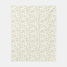 黄色の青いヴィンテージの花のパターン フリースブランケット