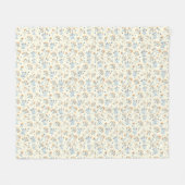 黄色の青いヴィンテージの花のパターン フリースブランケット (正面(横))