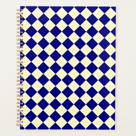 黄色の青い市松模様にひし形 プランナー手帳 (正面)