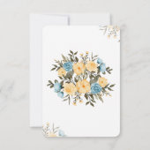 黄色の青い水色のフローラ日付カードを保存 セーブザデート (裏面)