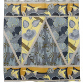 黄色の青い灰色の花、蝶のはっきりしたフローラ シャワーカーテン (正面)