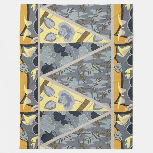 黄色の青い灰色の花、蝶のはっきりしたフローラ フリースブランケット (正面)