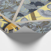 黄色の青い灰色の花、蝶のはっきりしたフローラ ラッピングペーパー (角)