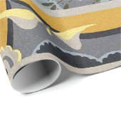 黄色の青い灰色の花、蝶のはっきりしたフローラ ラッピングペーパー (ロールコーナー)