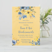 黄色の青い牡丹の水の色の花嫁の昼食会 招待状 (スタンド正面)