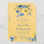 黄色の青い牡丹の水の色の花嫁の昼食会 招待状 (正面/裏面)