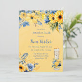 黄色の青い牡丹の水の色ブランチと泡立ち 招待状 (スタンド正面)