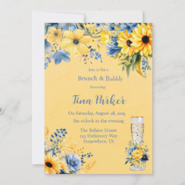 黄色の青い牡丹の水の色ブランチと泡立ち 招待状