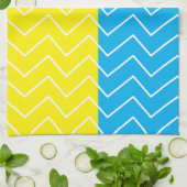 黄色の青い白い山形の色のブロックパターン キッチンタオル (折り畳み)