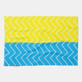 黄色の青い白い山形の色のブロックパターン キッチンタオル (横)