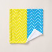 黄色の青い白い山形の色のブロックパターン バスタオルセット (ウォッシュタオル)