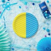 黄色の青い白い山形の色のブロックパターン ペーパープレート (パーティー)