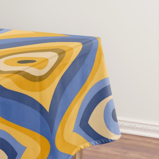 黄色の青い目のアールデコ幾何学的パターン テーブルクロス (インサイチュ)
