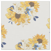 黄色の青い花模様ひまわり離れ花のパターン ファブリック (クローズアップ)