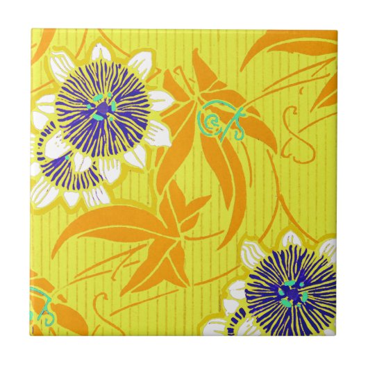 黄色の青い花 タイル (正面)