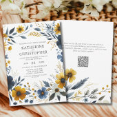 黄色の青い野エレガント花水色結婚の 招待状