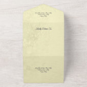 黄色の青とアイボリーのバラ淡い色の（QRコード付き） オールインワン招待状 (外側)