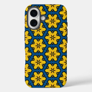 黄色の青の幾何学的フローラ花Nordic Repeat iPhone 16ケース