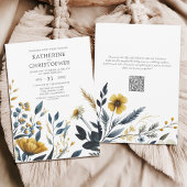 黄色の青の水の色ワイルドフラワーエレガントな結婚式 招待状