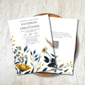 黄色の青の水の色ワイルドフラワーエレガントな結婚式 招待状