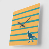 黄色の青ストライプレックス恐竜Tジュラ紀動物 スクエア壁時計 (傾斜)