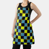 黄色の青市松模様にい幾何パターン エプロン (インサイチュ)