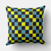 黄色の青市松模様にい幾何パターン クッション (裏面)