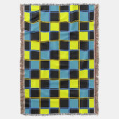 黄色の青市松模様にい幾何パターン スローブランケット (正面縦)
