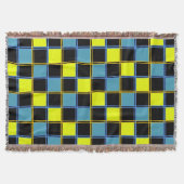 黄色の青市松模様にい幾何パターン スローブランケット (正面)