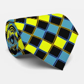 黄色の青市松模様にい幾何パターン ネクタイ (ロール)