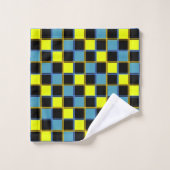 黄色の青市松模様にい幾何パターン バスタオルセット (ウォッシュタオル)