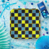 黄色の青市松模様にい幾何パターン ペーパープレート (パーティー)