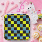 黄色の青市松模様にい幾何パターン ペーパープレート (パーティー)