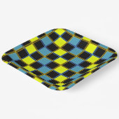 黄色の青市松模様にい幾何パターン ペーパープレート (傾斜あり)