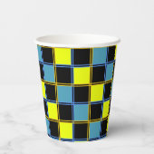 黄色の青市松模様にい幾何パターン 紙コップ (裏面)