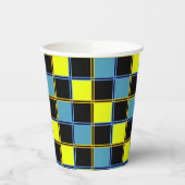 黄色の青市松模様にい幾何パターン 紙コップ (左)