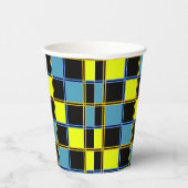 黄色の青市松模様にい幾何パターン 紙コップ (右)