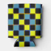 黄色の青市松模様にい幾何パターン 缶クーラー (正面)