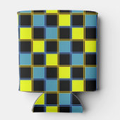黄色の青市松模様にい幾何パターン 缶クーラー (裏面)