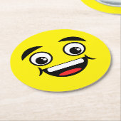 黄色の顔の喜び ラウンドペーパーコースター (アングル)
