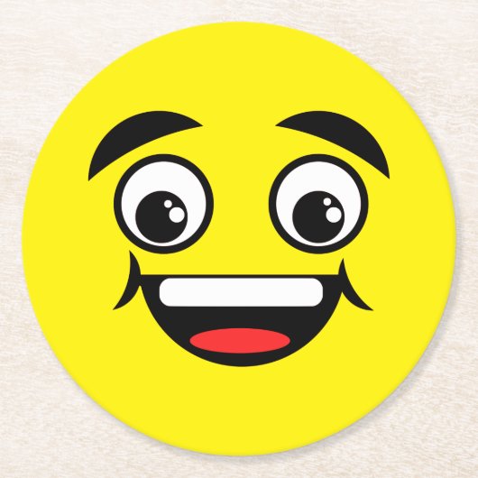 黄色の顔の喜び ラウンドペーパーコースター (正面)