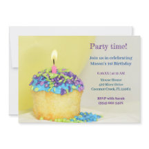 黄色の風船 青いカップケーキ 誕生日お知らせ