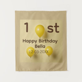 黄色の風船 1歳の誕生日 名前 日付 テキストを追加 タペストリー