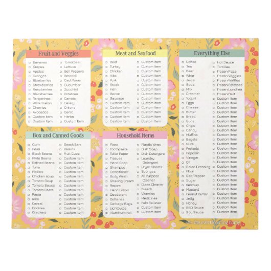 黄色の食料品リストノートパッド、食料品リストメモ帳 ノートパッド (正面)