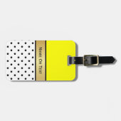 黄色の鮮やか金ゴールドリボン、白い黒の水玉模様 ラゲッジタグ (正面横)