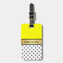 黄色の鮮やか金ゴールドリボン、白い黒の水玉模様 ラゲッジタグ