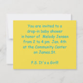 黄色の鳥のベビーシャワー招待状 招待状 (裏面)