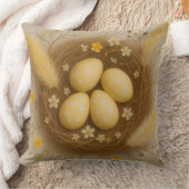 黄色の鳥の巣とベビー卵の花の羽 クッション (ブランケット)