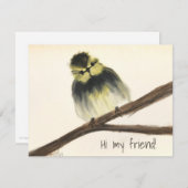 黄色の鳥の枝のノートカード"こんにちは私の友人！" サンキューカード (正面/裏面)