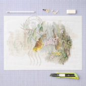 黄色の鳥ポストマーク音楽フラワーデコップページ 薄葉紙 (クラフト)